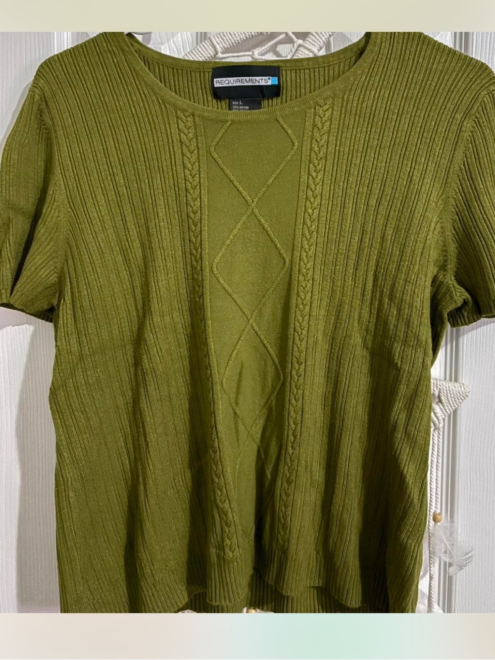 Vintage cable Knit Short-sleeve sweater size large moss green retro style